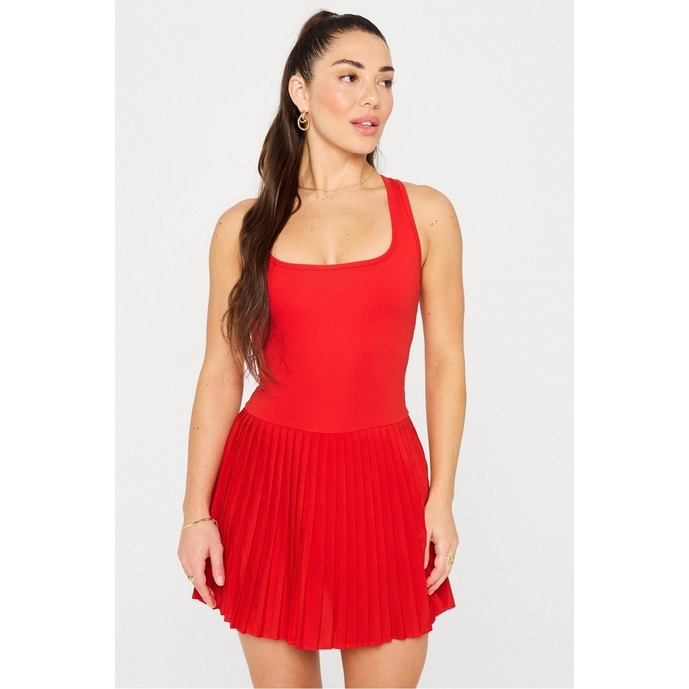 Fabletics Hot Shot Pleated Active Dress Heated Red XL - Picture 2 of 9